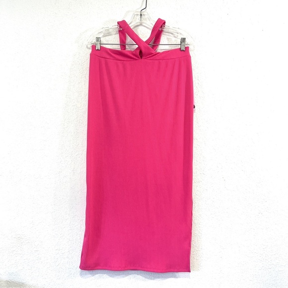 Future Collective Alani Noelle Pink Ribbed Midi Dress New With Tags Size Medium - Picture 1 of 5